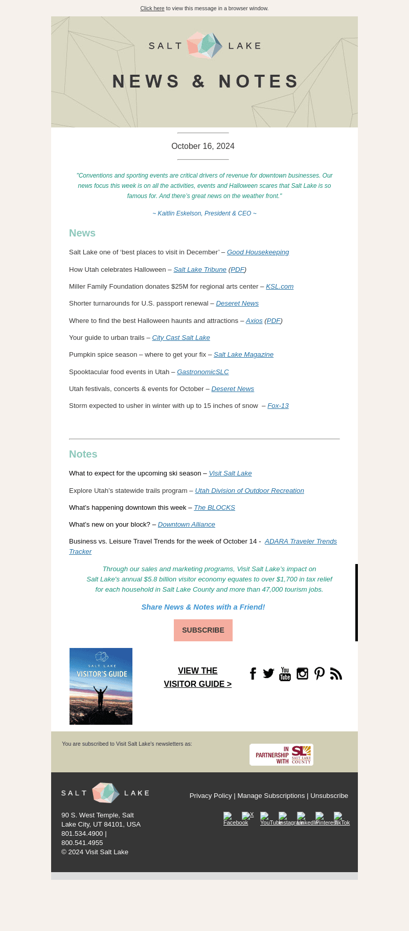 Visit Salt Lake email from Wed, Oct 16, 2024