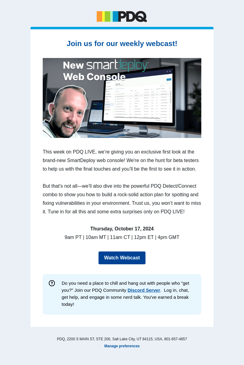 Join PDQ LIVE: SmartDeploy web console first look and PDQ Detect/Connect action planning
