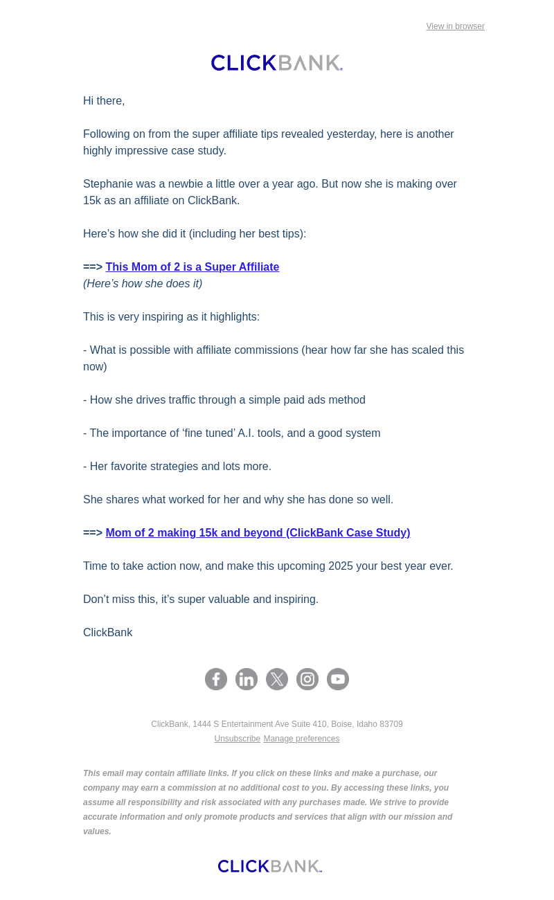 ClickBank email from Thu, Oct 17, 2024