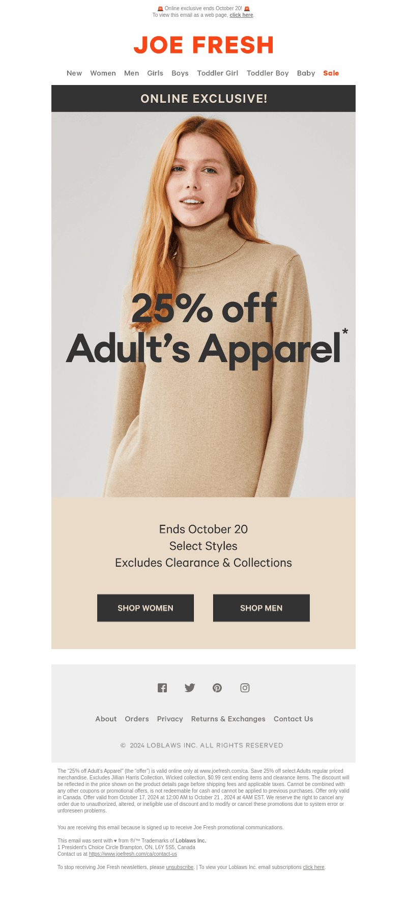 25% Off Adult's Apparel