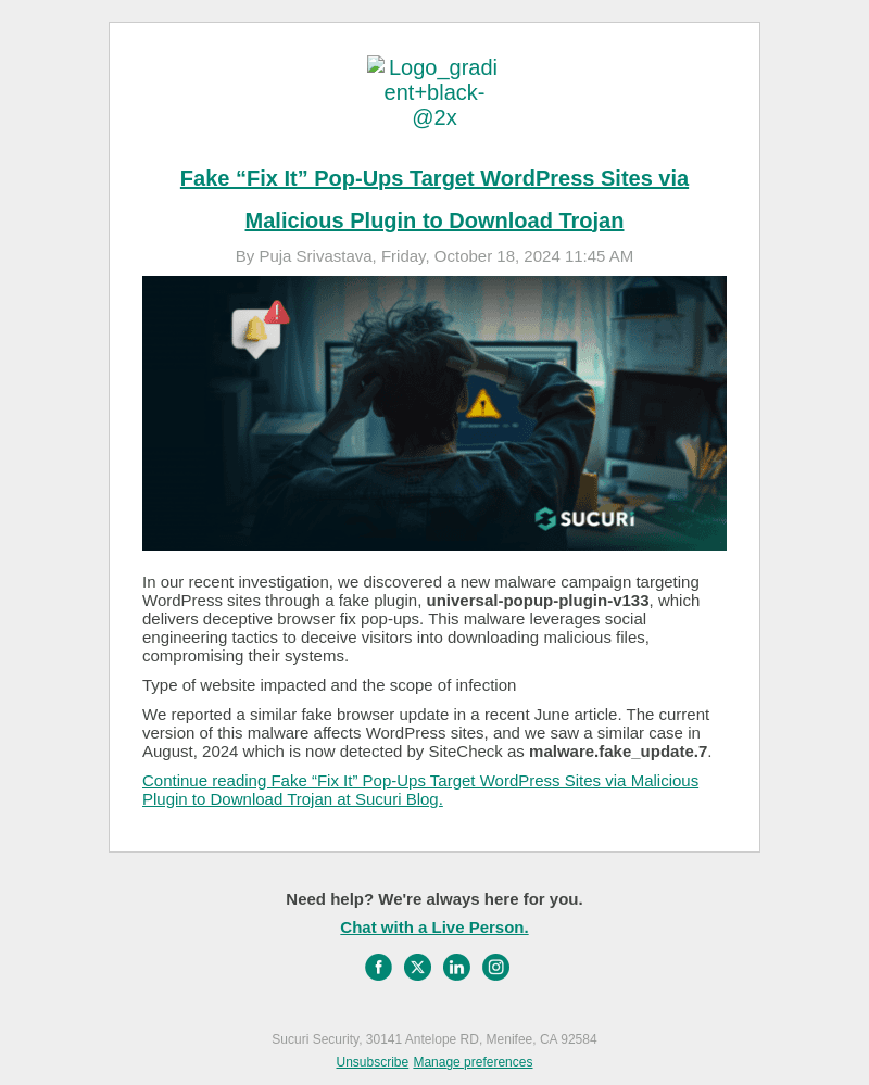 Sucuri email from Fri, Oct 18, 2024