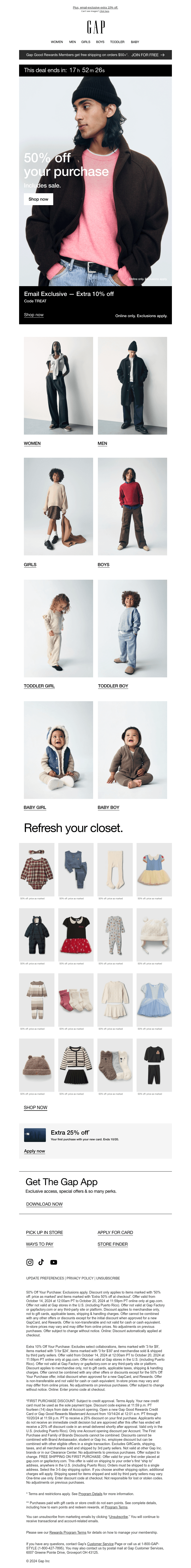50% off your entire purchase ends today