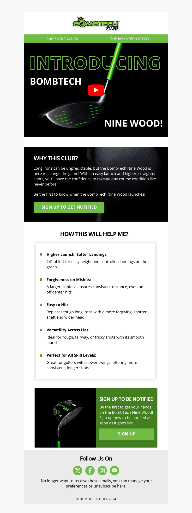 BombTech Golf email from Mon, Oct 21, 2024