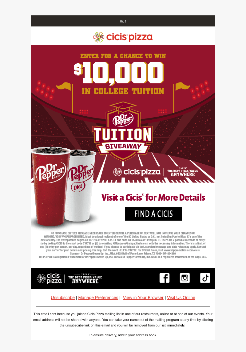 Cici's Pizza email from Tue, Oct 22, 2024