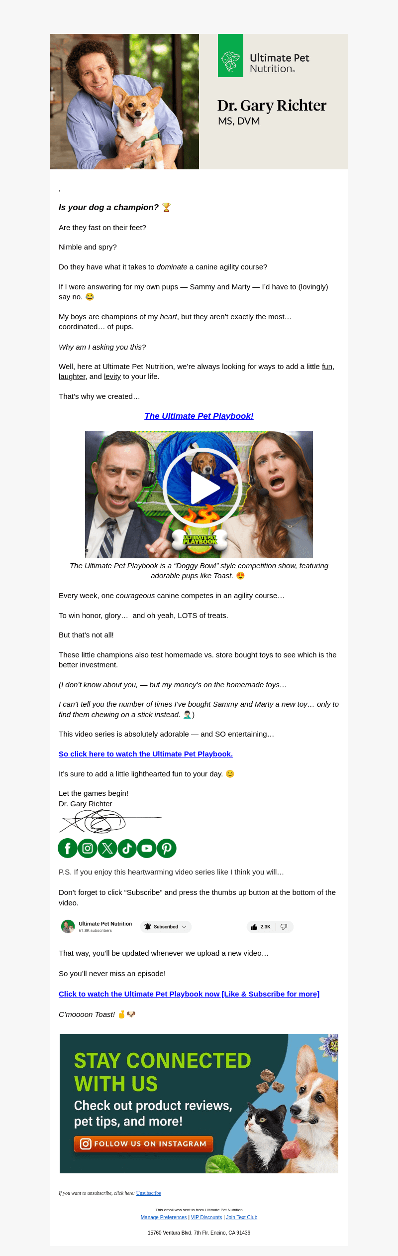 Ultimate Pet Nutrition email from Wed, Oct 23, 2024