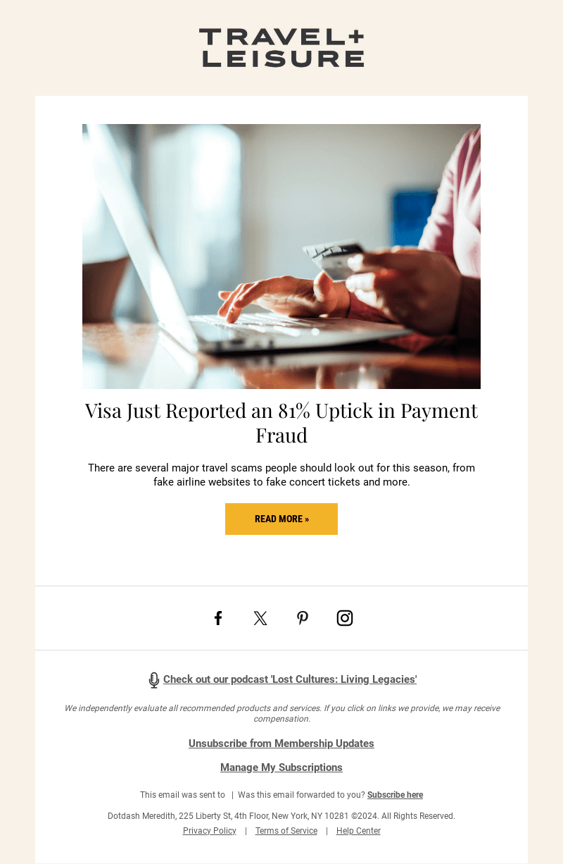 Travel + Leisure email from Wed, Oct 23, 2024