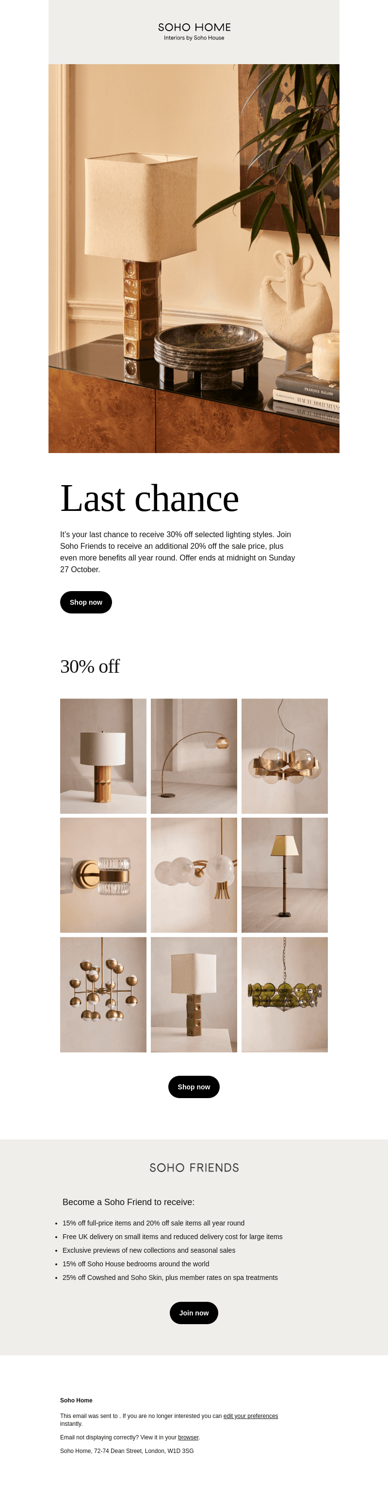 Ends soon: 30% off lighting