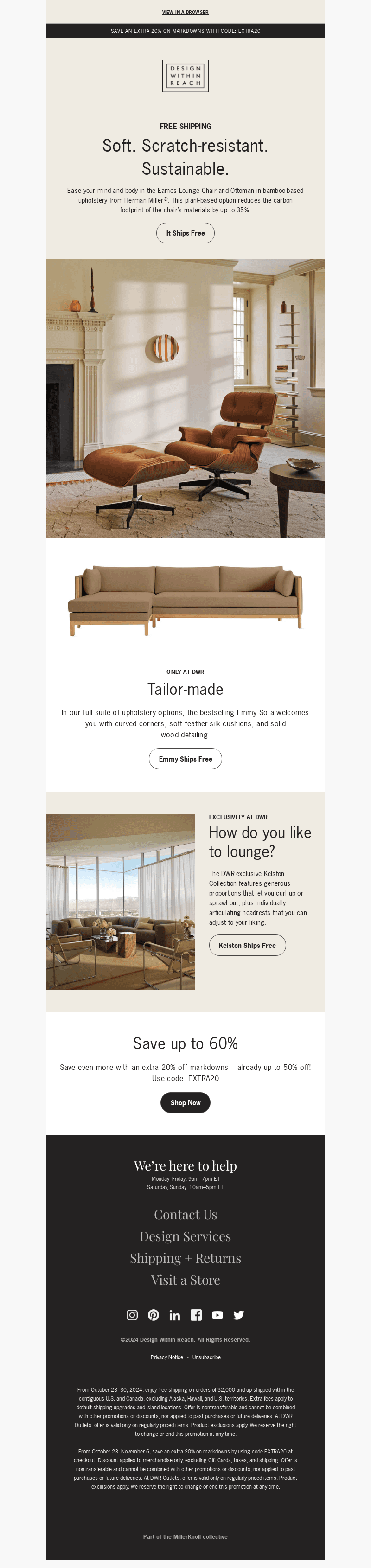 The Eames Lounge Chair ships free