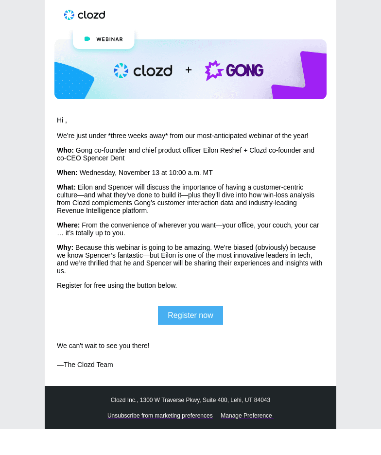Don't miss the Clozd + Gong webinar!