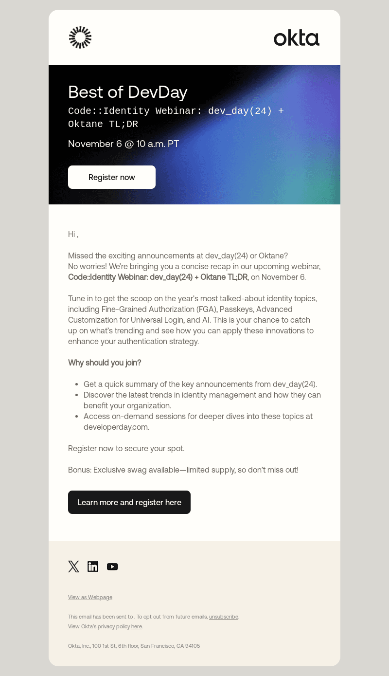 Okta email from Thu, Oct 24, 2024