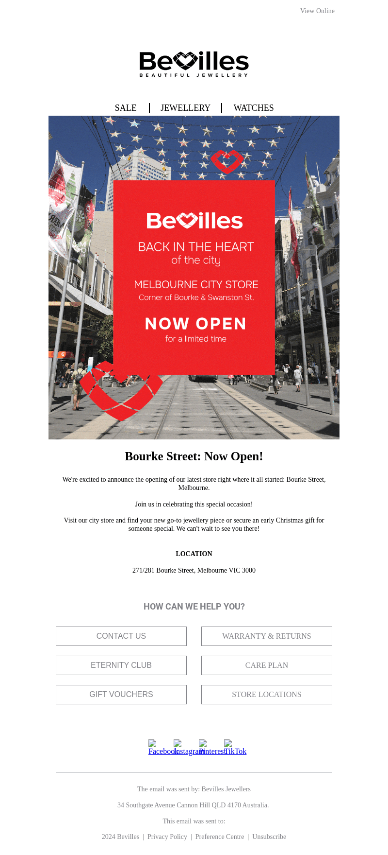 Bevilles Bourke Street Now Open!