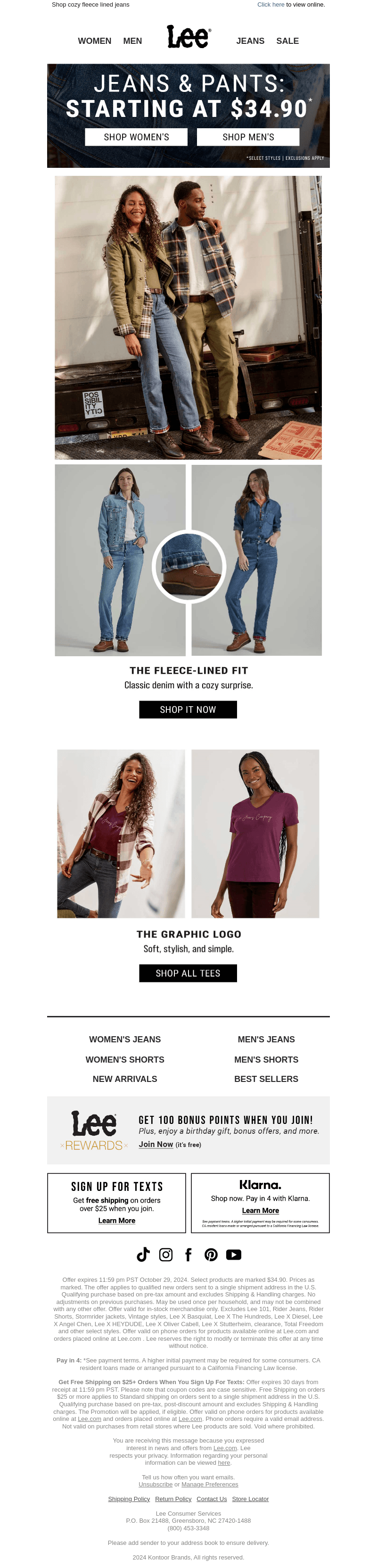 Jeans & pants starting at $34.90