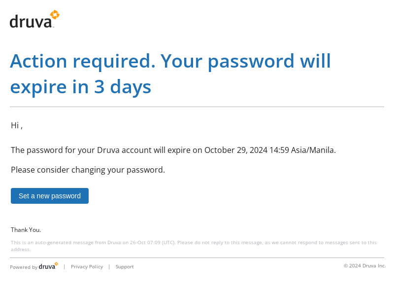Action required. Your password will expire in 3 days