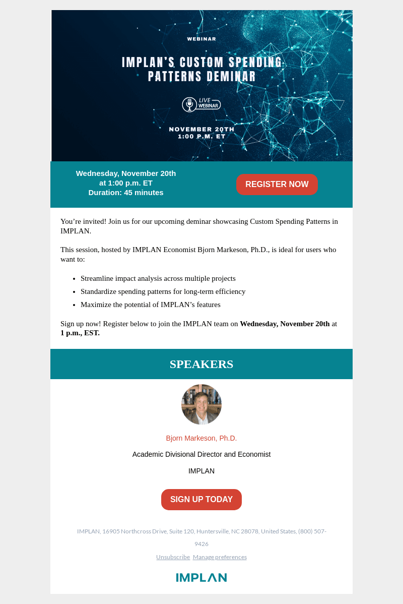 Sign up now! Custom Spending Patterns deminar with IMPLAN