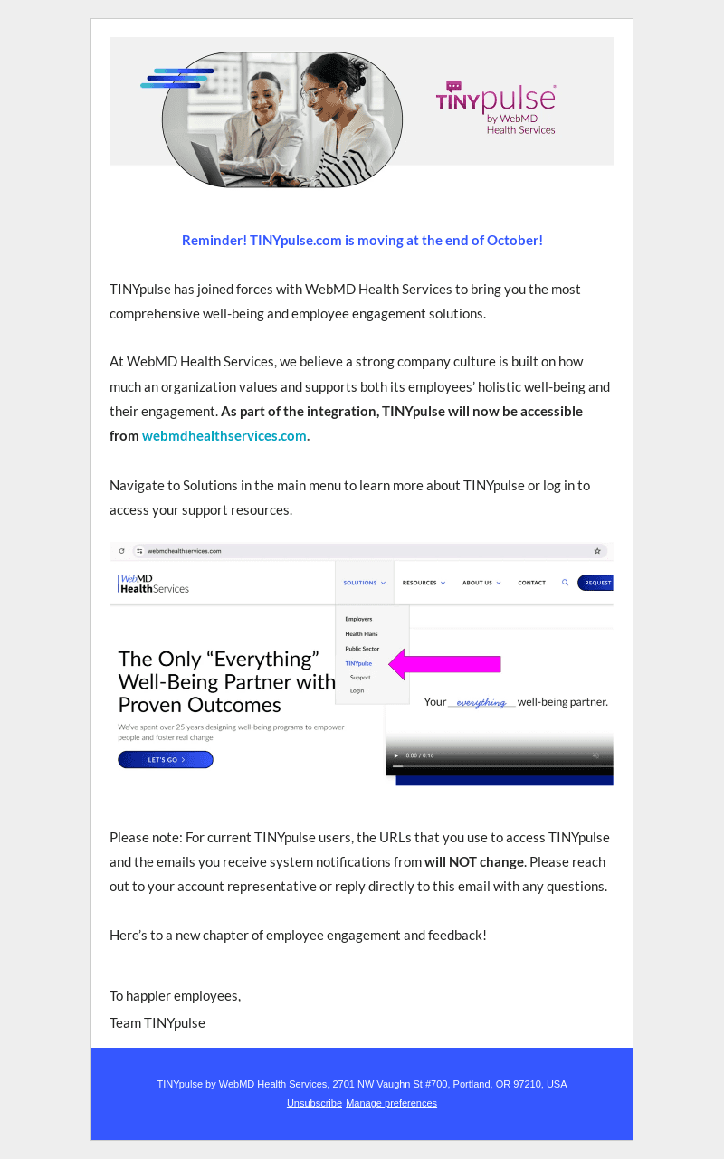 TINYpulse email from Tue, Oct 29, 2024
