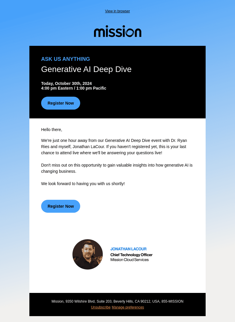 Last Chance to Register for Generative AI Deep Dive!