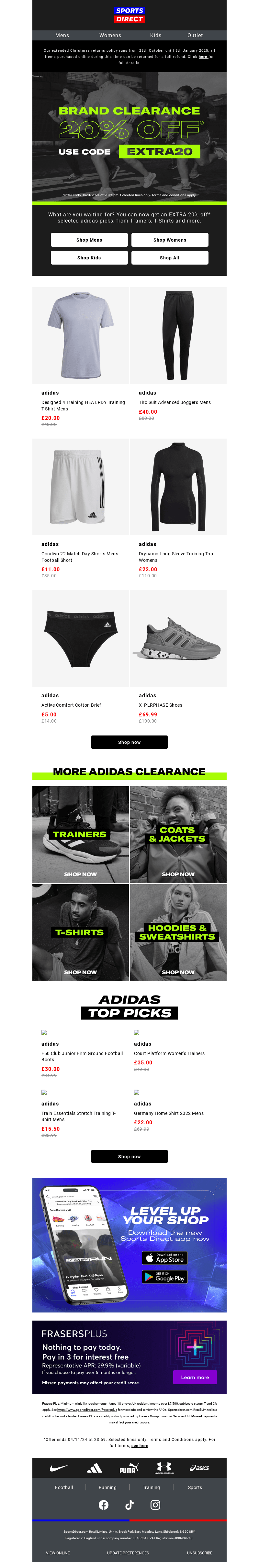 Extra 20% off* adidas inside >>