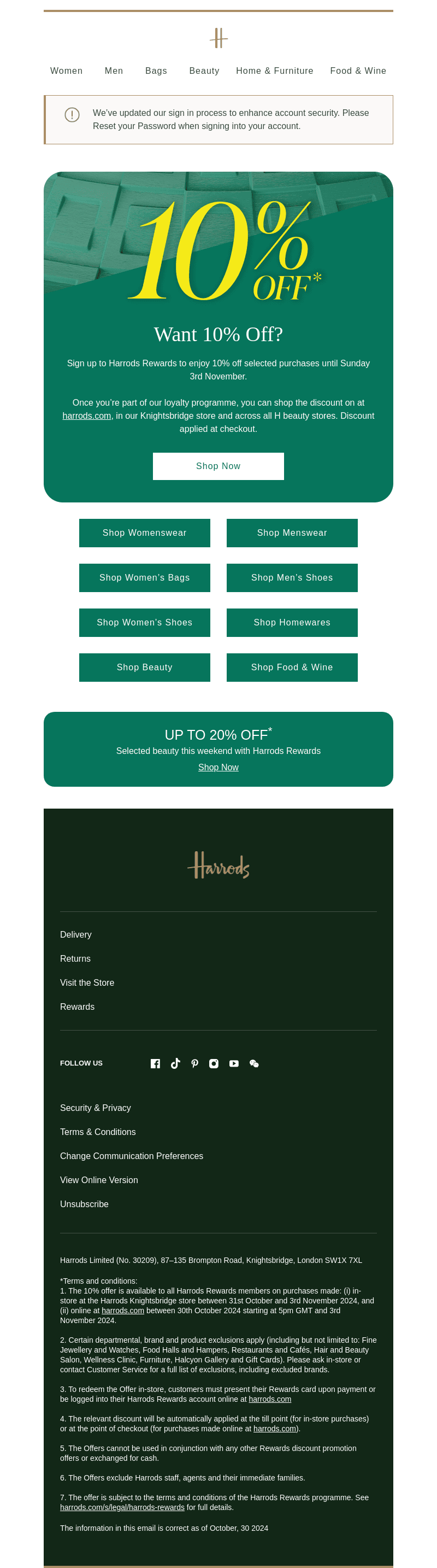 Get 10% off* with Harrods Rewards
