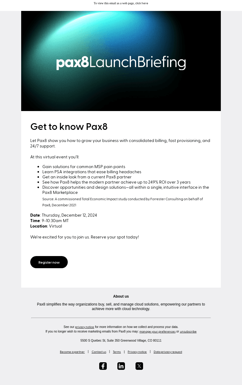 Join us for the Pax8 Virtual Launch Briefing, December 12