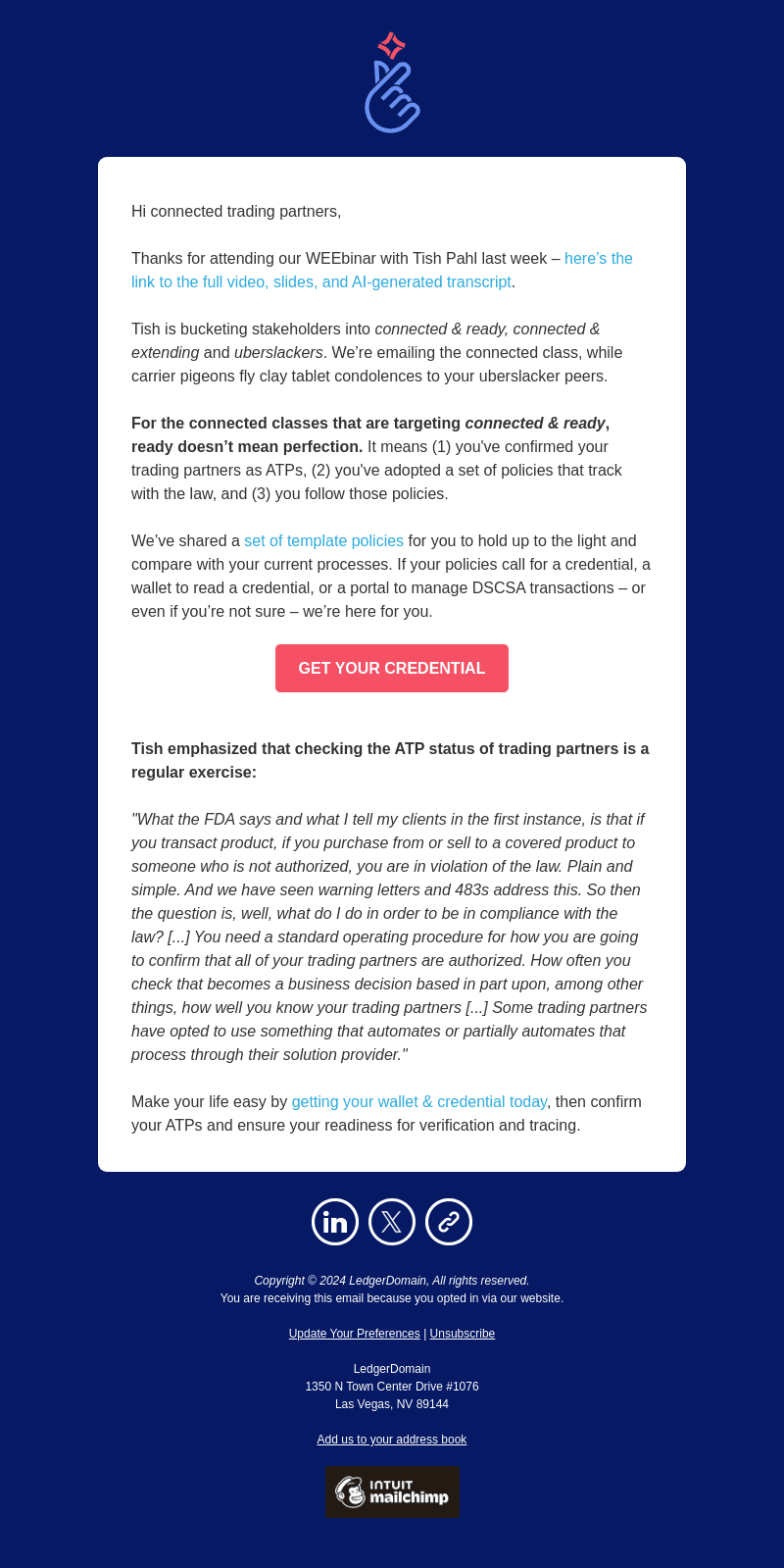 LedgerDomain email from Tue, Nov 5, 2024