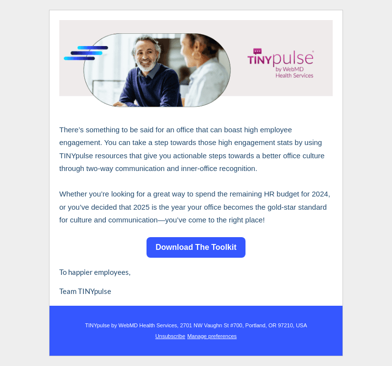 TINYpulse email from Wed, Nov 6, 2024