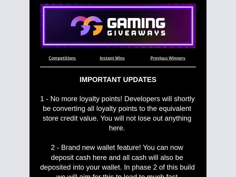 Gaming Giveaways email from Thu, Nov 7, 2024