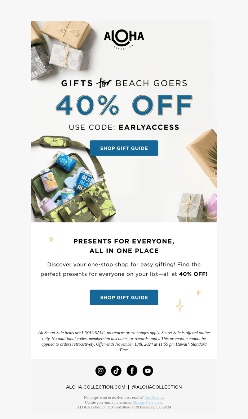 ALOHA Collection email from Sat, Nov 9, 2024