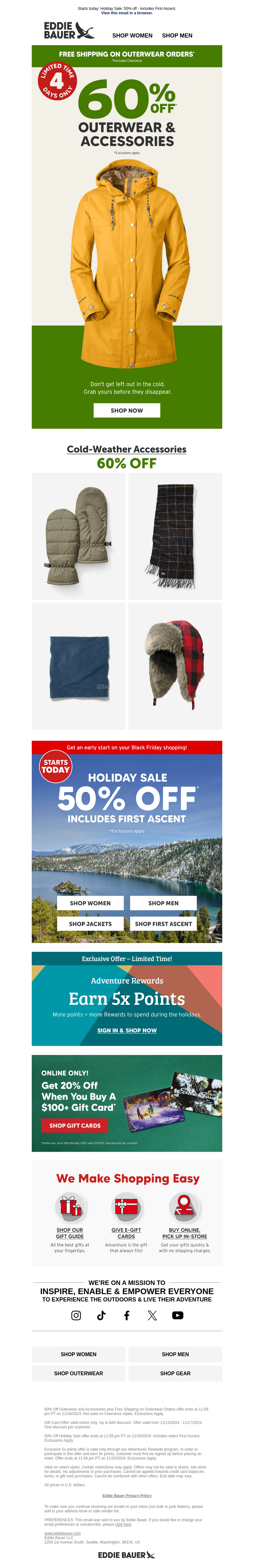 4 DAYS ONLY! 60% Off Outerwear & Accessories