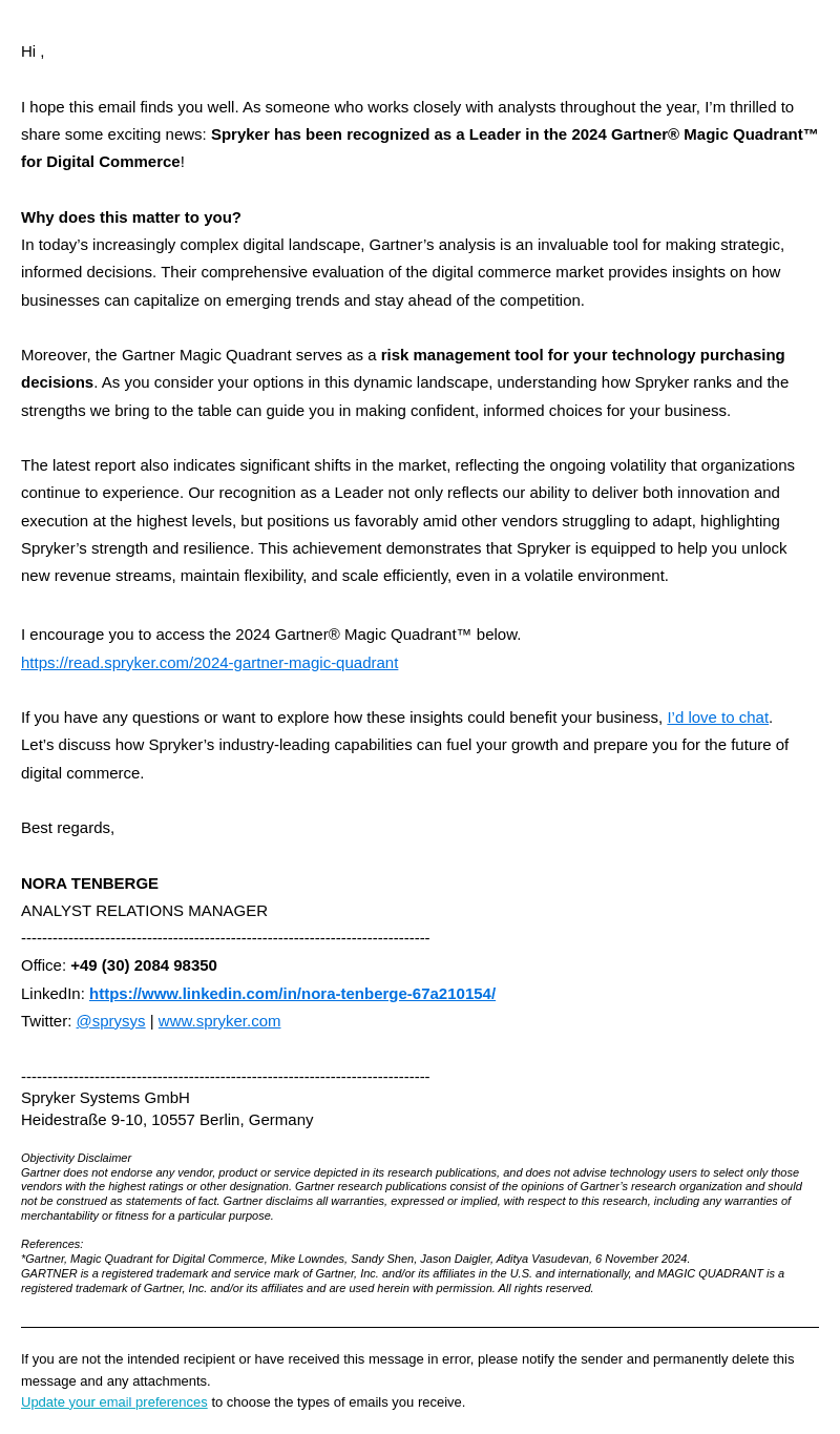 Spryker email from Wed, Nov 13, 2024