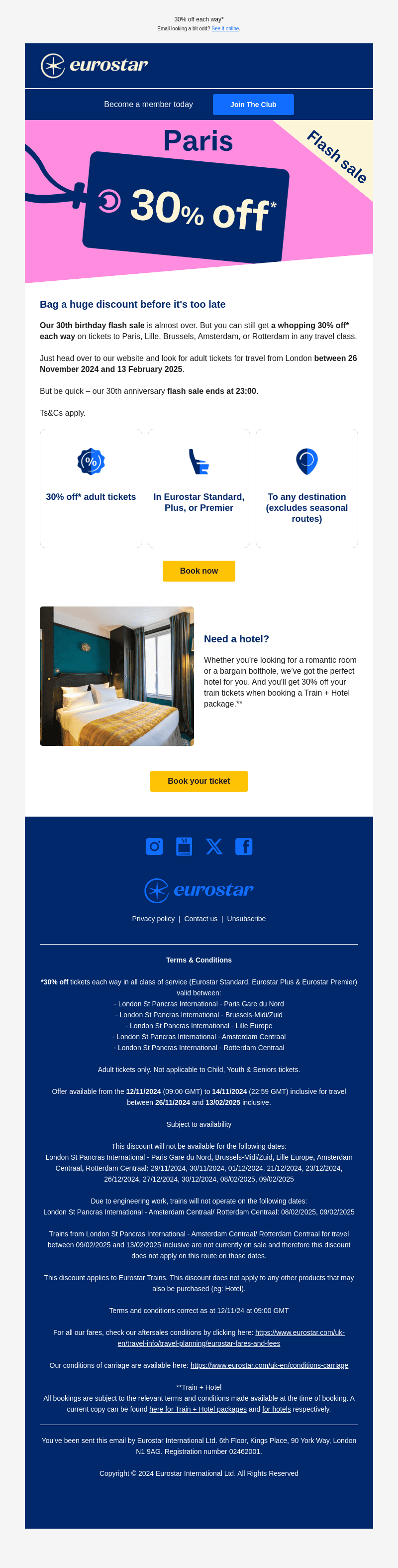 Eurostar email from Thu, Nov 14, 2024