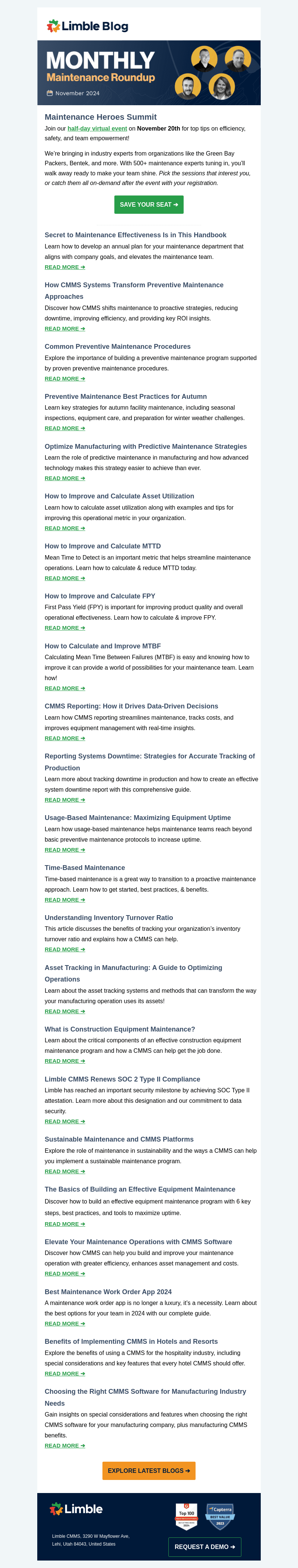 Limble CMMS email from Thu, Nov 14, 2024