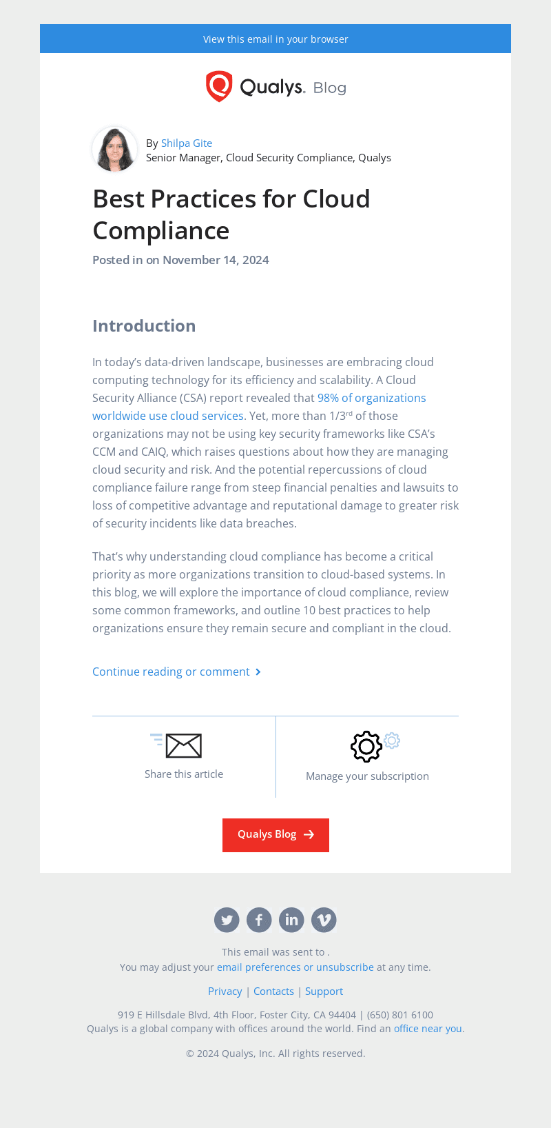 Read the latest post - Best Practices for Cloud Compliance