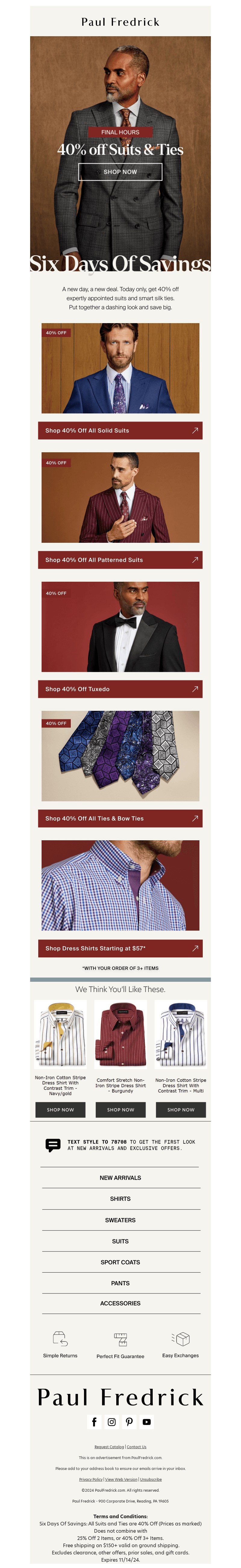40% off suits & ties ends tonight.