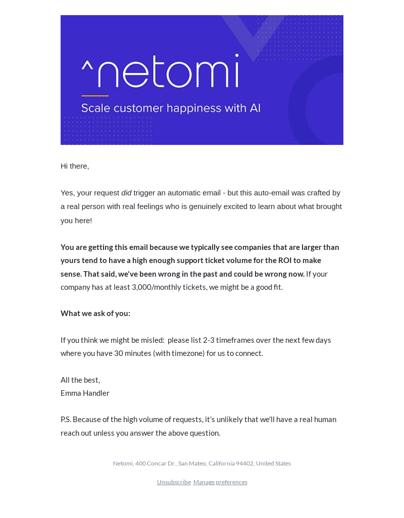 Netomi email from Fri, Nov 15, 2024