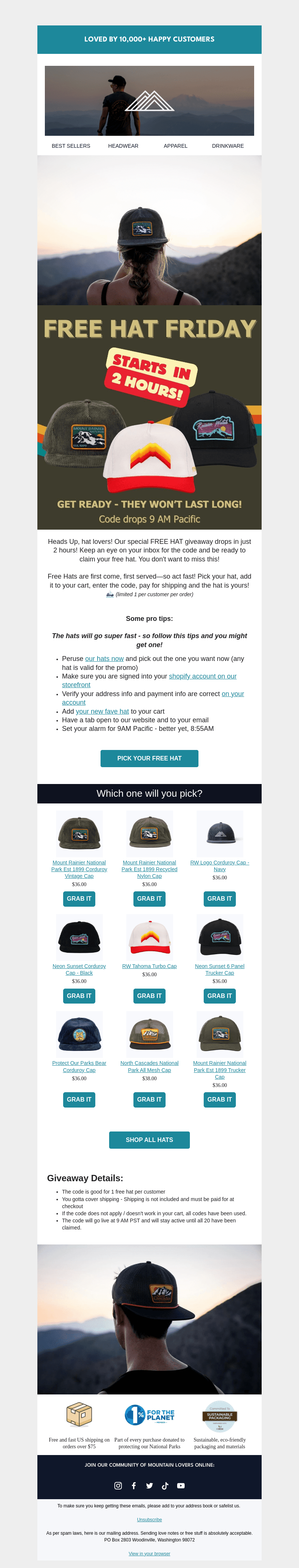 🏔️ Only 2 hours until Free Hat Friday codes go out! (Tips inside) ⏰