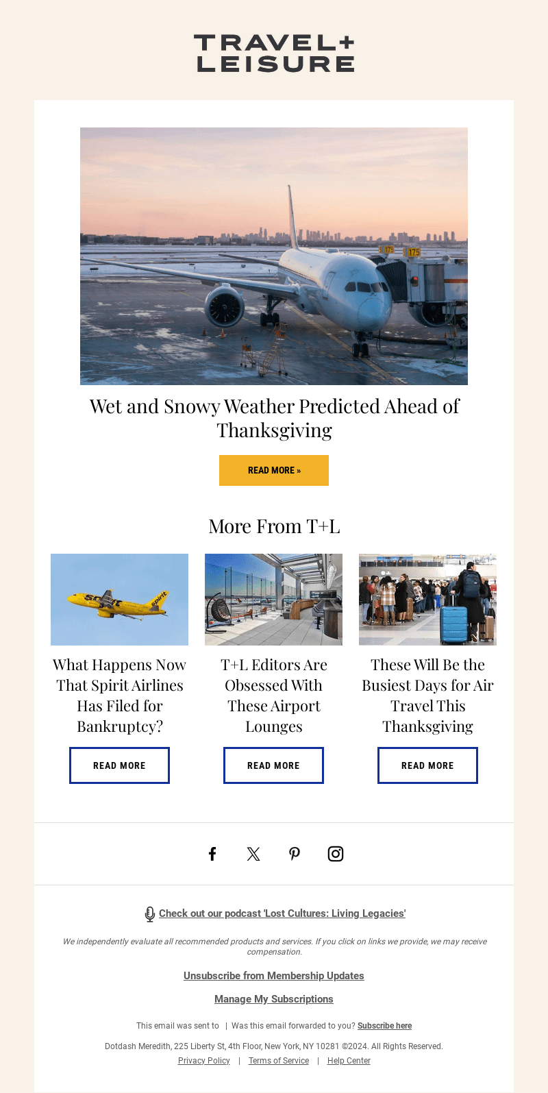 Travel + Leisure email from Mon, Nov 18, 2024