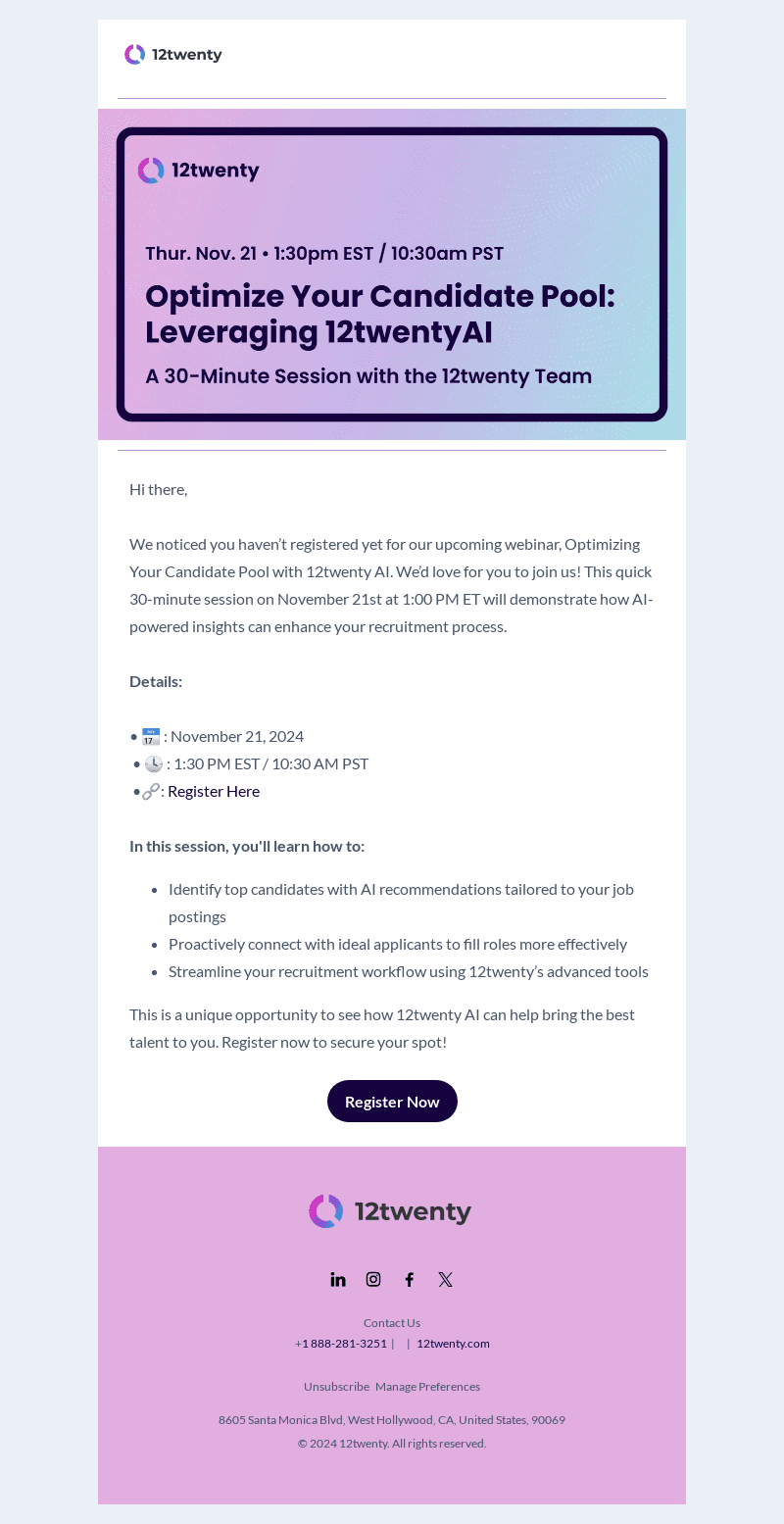 Register Now: Optimize Your Candidate Pool with 12twentyAI