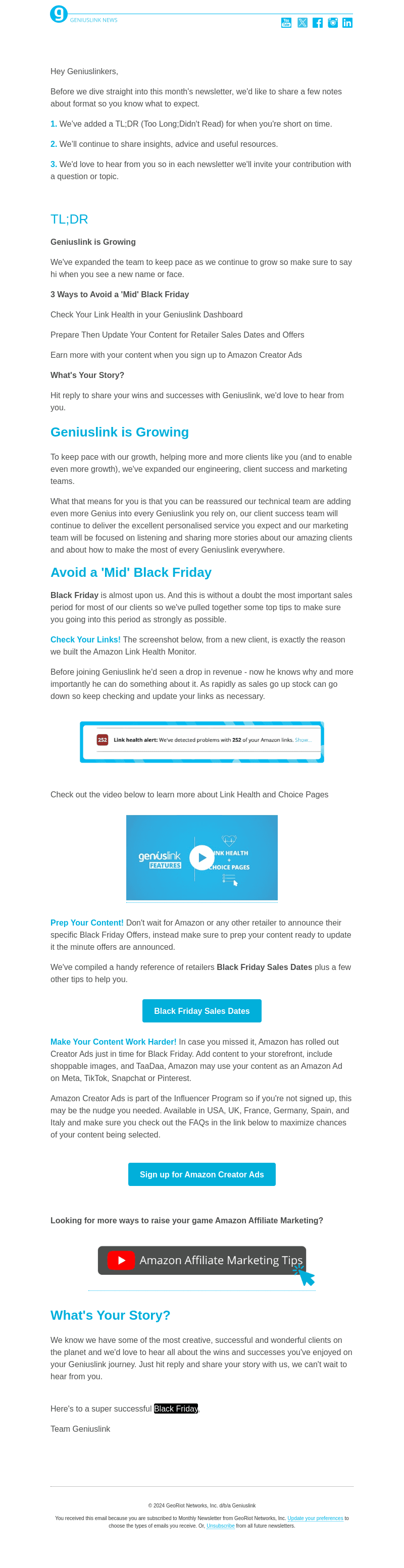 Geniuslink email from Mon, Nov 18, 2024