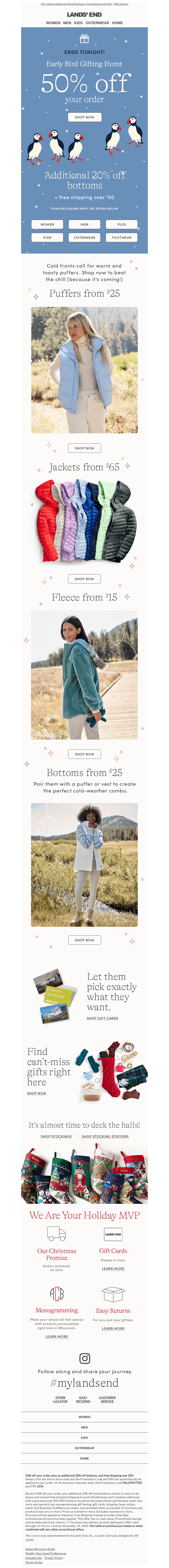 Puffers from $25 + 50% off your order!