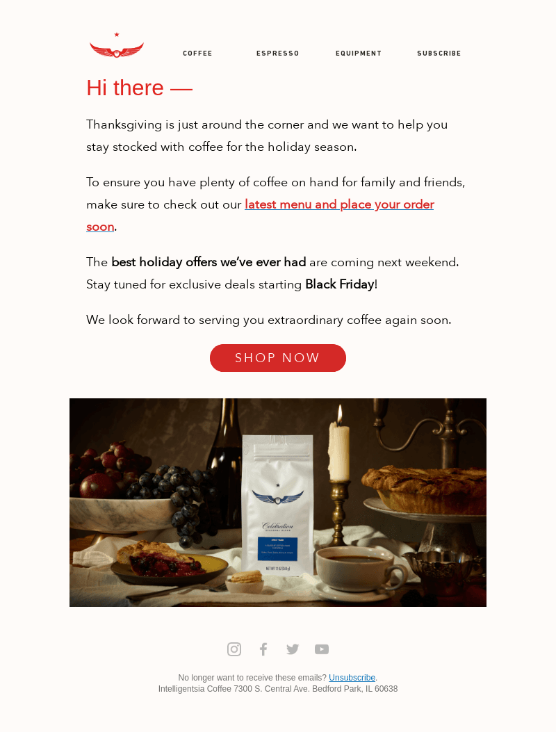 Intelligentsia Coffee email from Tue, Nov 19, 2024