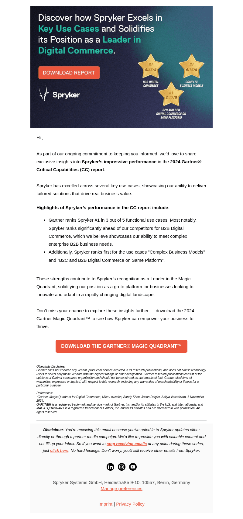 Spryker email from Tue, Nov 19, 2024