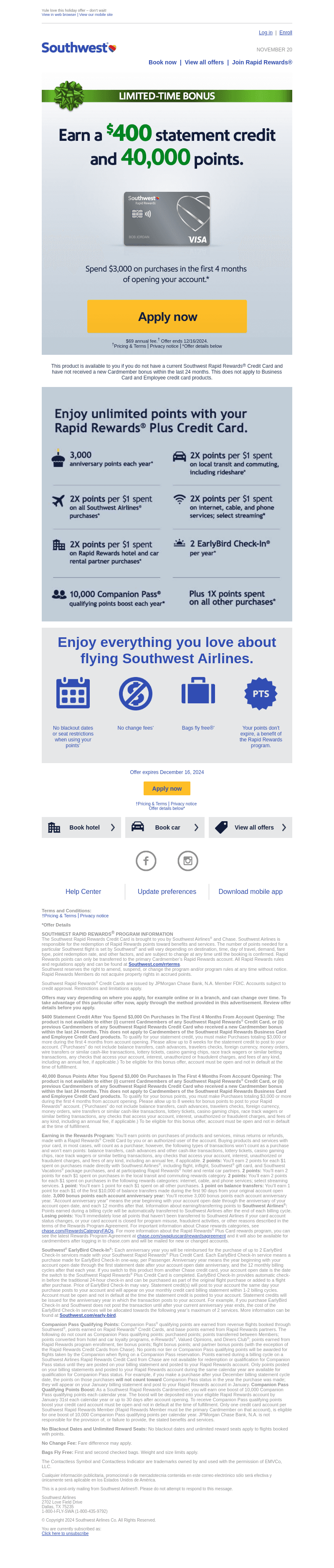 Earn a $400 statement credit + 40,000 points!