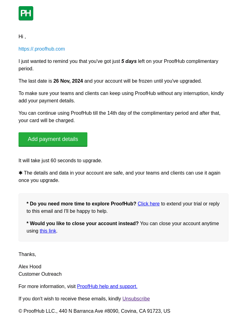 ProofHub, LLC email from Thu, Nov 21, 2024