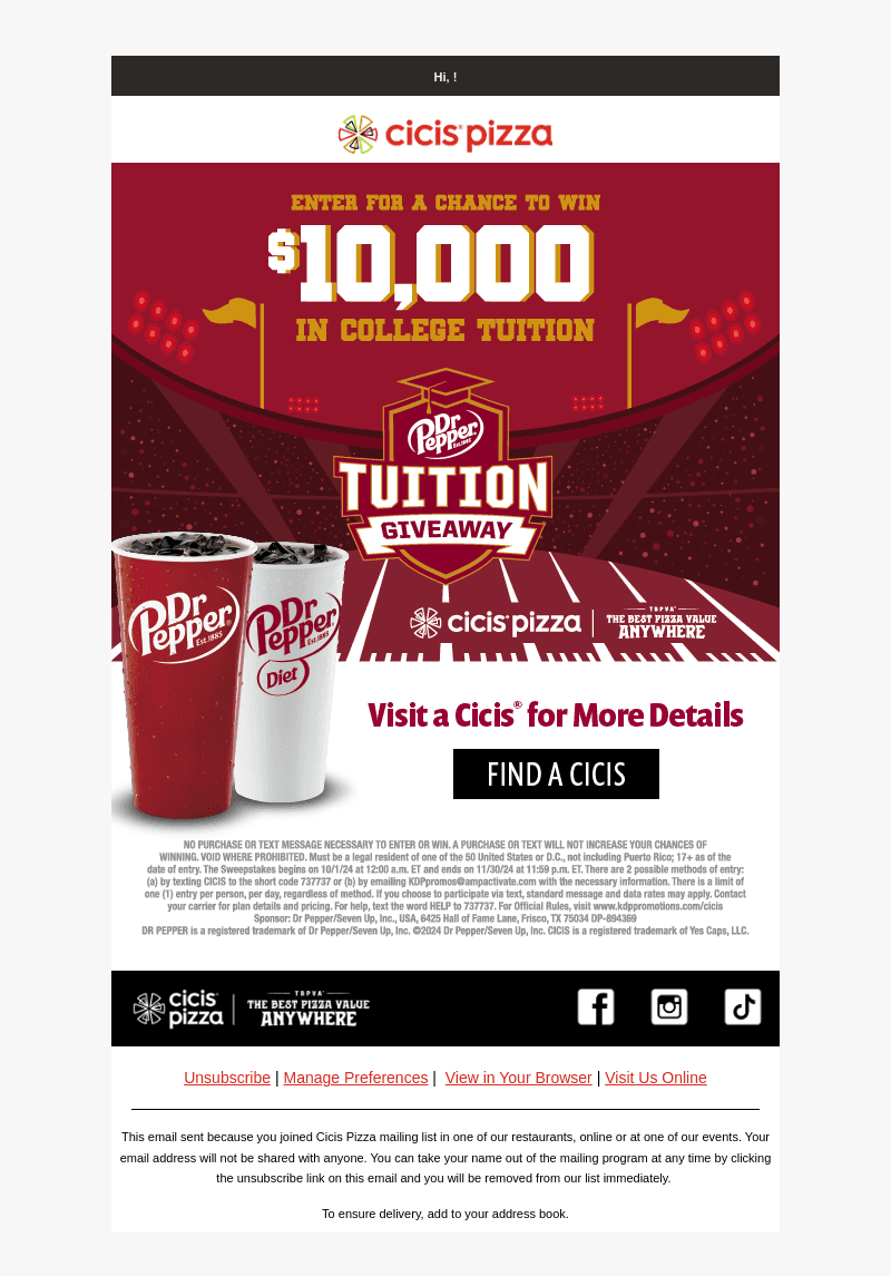 Cici's Pizza email from Thu, Nov 21, 2024