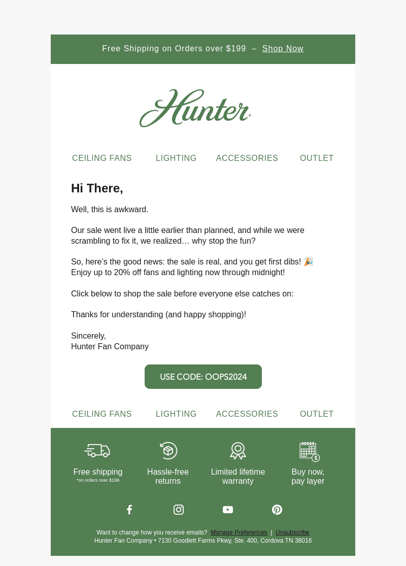 Hunter Fan email from Fri, Nov 22, 2024