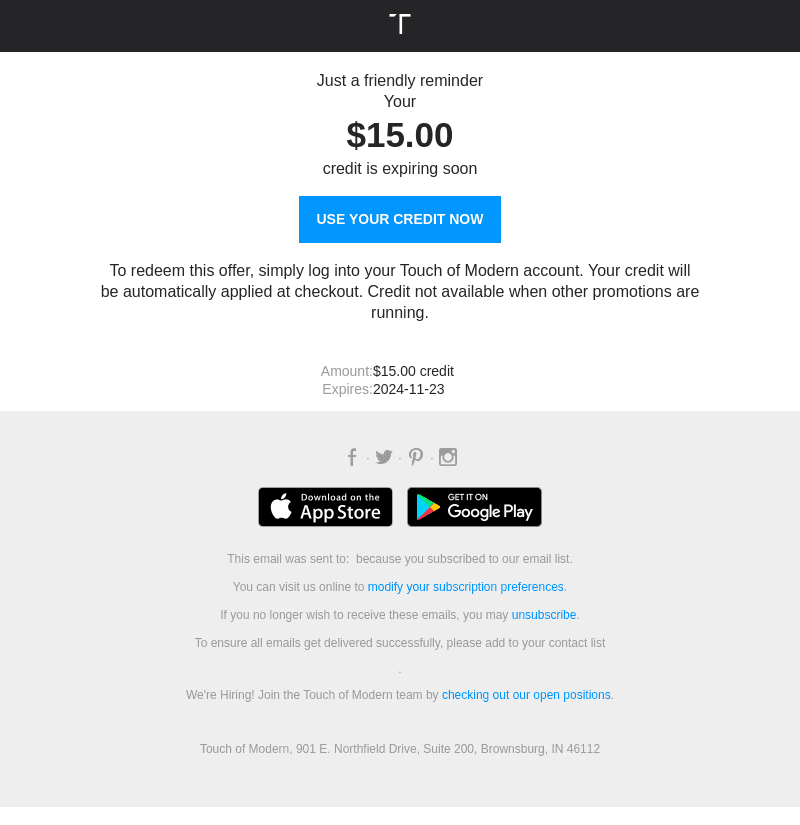 Touch of Modern email from Fri, Nov 22, 2024