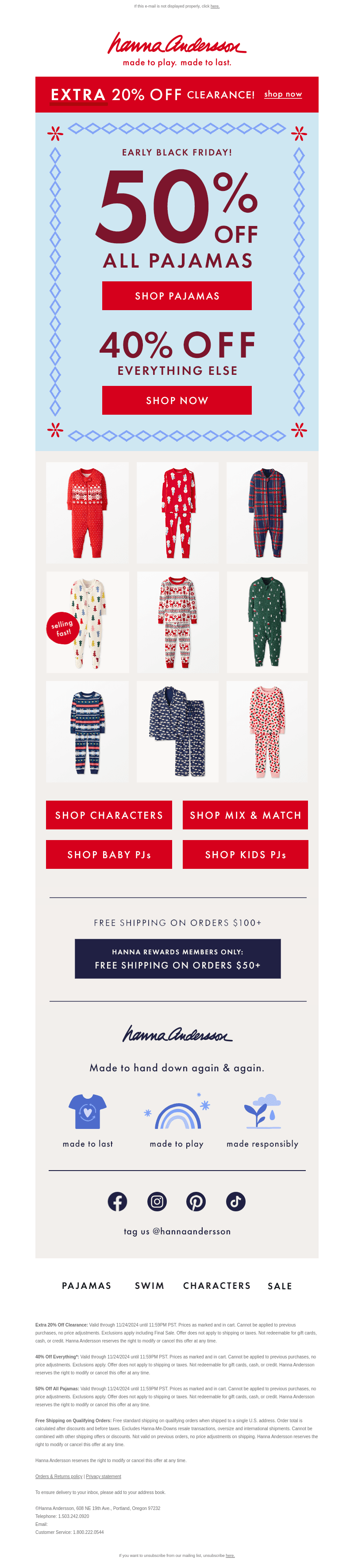 📣 FINAL HOURS! 50% Off PJs + EXTRA 20% Off Clearance