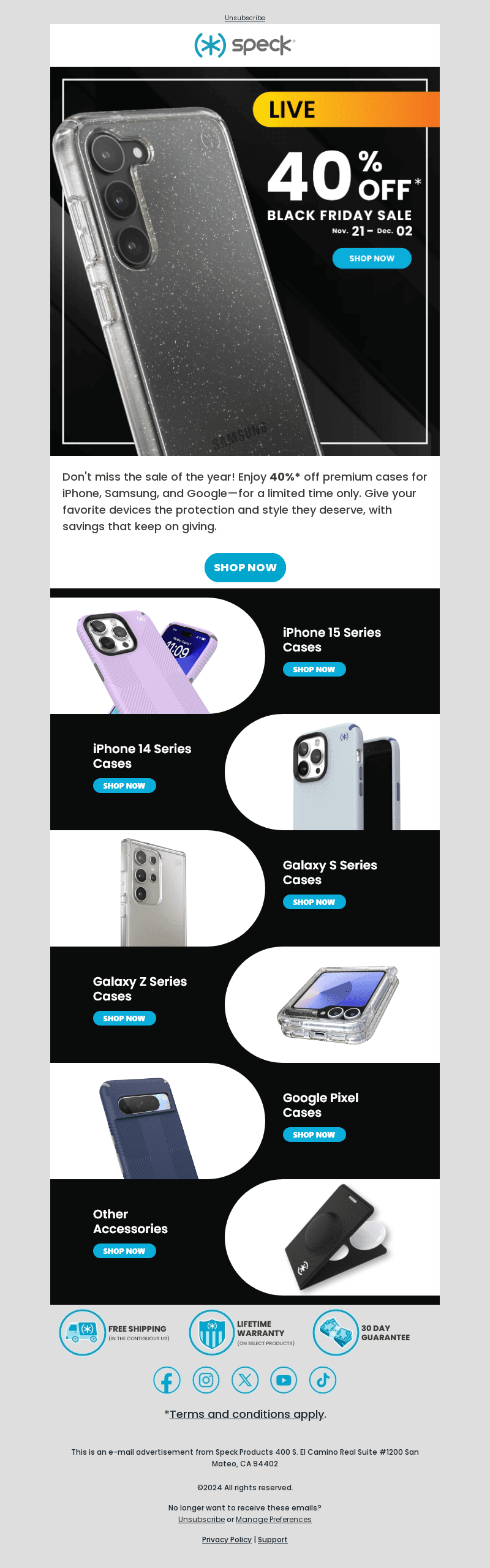 Speck Products email from Mon, Nov 25, 2024