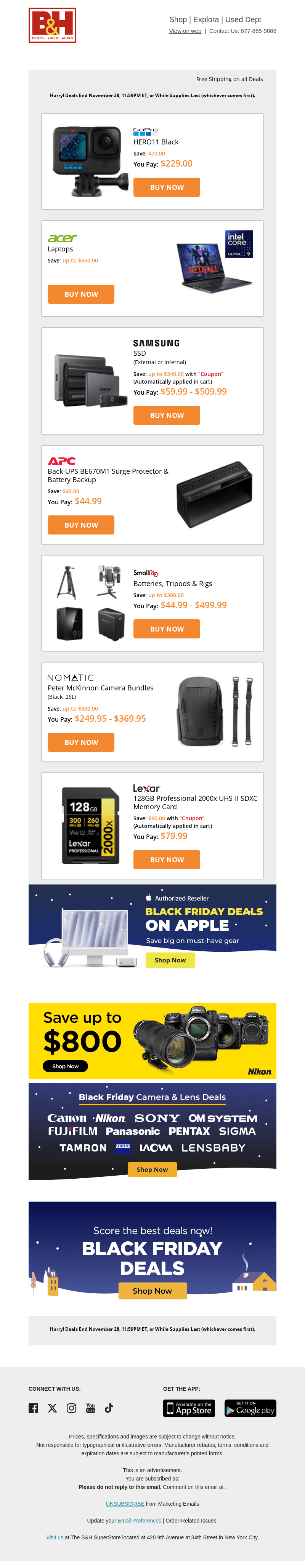 B&H Photo Video email from Thu, Nov 28, 2024