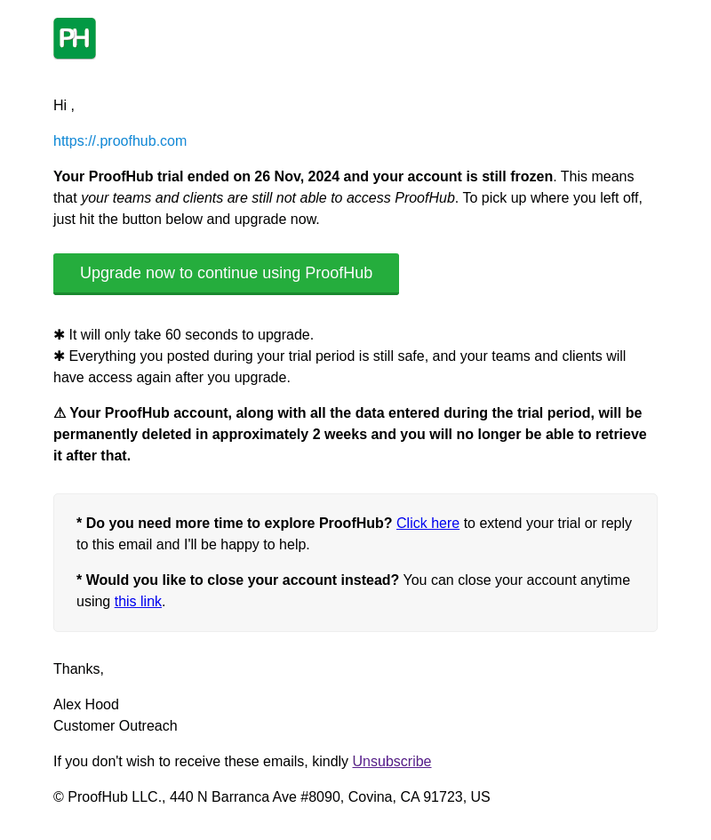 ProofHub, LLC email from Fri, Nov 29, 2024